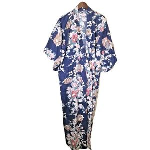 Smithsonian Made in Japan Geisha Floral Print Cotton Kimono Robe Size XL